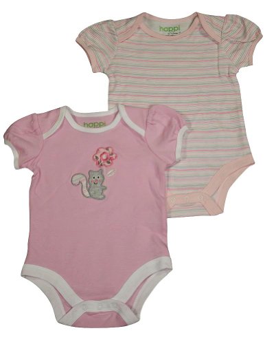 Happi by Dena - Baby Girls 2 Piece Short Sleeve Bodysuit Set, Pink, Heather Grey 34830-0-3Months