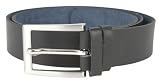 Mens Genuine Real Leather BLACK Belt with Silver Buckle - to Fit Waist S-XXL 30 - 54 UK