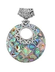 Sterling Silver Fine Abalone Filigree Round Pendant