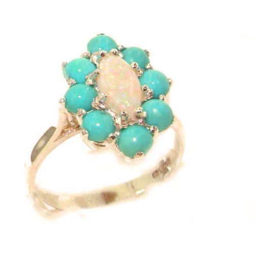 Click To Luxury Ladies Solid British Rose Gold Natural Opal & Turquoise Cluster Ring - Finger Sizes 5 to 12 Available Details... Luxury Ladies Solid British Rose Gold Natural Opal & Turquoise Cluster Ring - Finger Sizes 5 to 12 Available