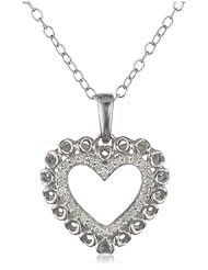 Sterling Silver Heart Diamond 1/10 cttw Pendant Necklace, 18"