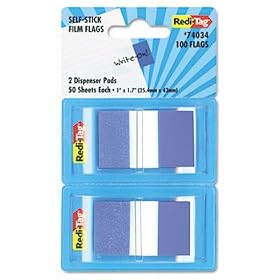 Redi-Tag 74034 - Removable Semi-Transparent Page Flags in Dispenser, Blue, Two Packs of 50-RTG74034