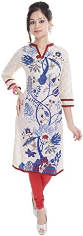 Shop Rajasthan Women's Cotton Floral Print 3/4 Sleeve Tunic Top Kurti XXX-Large Blue