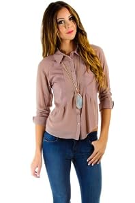 Sheer Button Down Open Back Blouse in Taupe