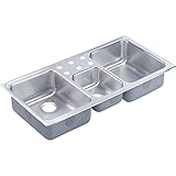 Elkay LCR43224 4-Hole Gourmet Lustertone Stainless Steel 43-Inch x 22-Inch Triple Basin Top-Mount Ki