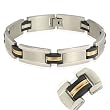 Men's Stainless Steel 13mm Gold Tone Wire Wrap Rubber Link Bracelet 8.5"