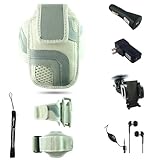 White Adjustable Deluxe Sportband / Workout Armband with Adaptable Neck Str ....