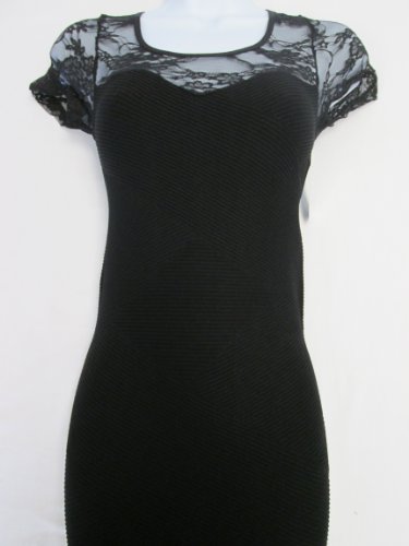 Women Fashion Elegant Sexy Seamless Body Con "Lace Dress" Club Wear in Black Free Size - Uno1005
