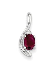14k White Gold Genuine Ruby Diamond Pendant