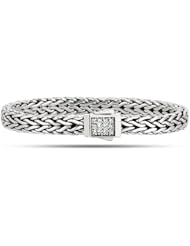 Rhodium Plated Weave Bracelet In Sterling Silver With White Sapphires