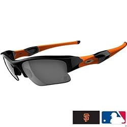 Oakley San Francisco Giants Flak Jacket XLJ Men's Special Editions Major League Baseball Lifestyle Sunglasses/Eyewear w/ Free B&F Heart Sticker Bundle - Polished Black/Black Iridium