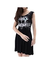 Sleeveless Pleated Elasticized   Waistline General Print Polyester Mini Dress 