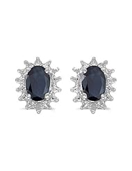 14k White Gold Oval Sapphire And Diamond Earrings