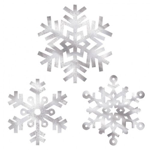 Christmas Decorations : Pack of 3 Silver Snowflake Cut-Outs