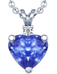 18K White Gold Heart Cut Blue Sapphire And Round Diamond Pendant (GIA Certificate)