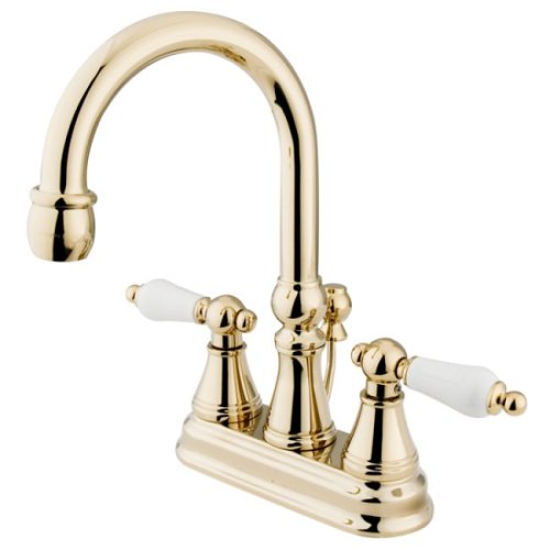Kingston Brass KS2612PL Governor 4-Inch Centerset Lavatory Faucet with Brass Pop-Up and Porcelain Lever Handle, Polished Brass (Not CA/VT Compliant)