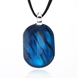 Chuvora Hand Blown Venetian Murano Glass Pendant Necklace Blue and Black Oval Shaped
