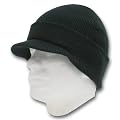 Knit Beanie Visor Hat - Scull Cap Style - Black
