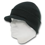 Knit Beanie Visor Hat - Scull Cap Style - Black