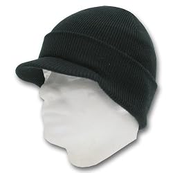 Knit Beanie Visor Hat - Scull Cap Style - Black