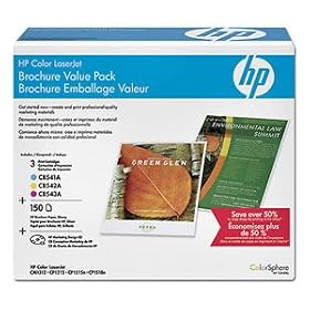 Genuine Hewlett Packard CE256A HP CB541A, CB542A, CB543A Color Toner Brochure Value Pack - 1 Cyan, 1 Magenta, 1 Yellow Toner Cartridges