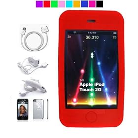 5-in-1 essential ipod touch kit with Silicone skin cover for Apple ipod Touch 2nd and 3rd generation + car charger + wall charger + Data Cable + Screen Protector