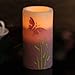 Home impressions Spring Flameless LED Candle with Timer, Embossed Purple Butterfly and Work with 2 C Battery