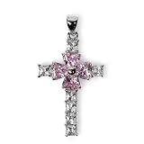 Silver Cubic Zirconia Cross Pendants, Size: 30mm