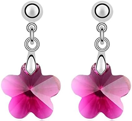 Crystal Flower Earrings Swarovski Element Silver Stud Fuchsia