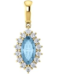 18K Yellow Gold 10.00x5.00mm Marquise Cut Sky Blue Topaz and Diamond Pendant -- LIFETIME WARRANTY