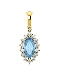 14K Yellow Gold 10.00x5.00mm Marquise Cut Sky Blue Topaz and Diamond Pendant -- LIFETIME WARRANTY