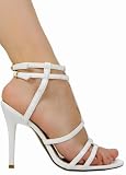 Sexy Hot Fashion Shiny Patent Strappy Stilleto from Hot Fash Shoes - CLOCK White