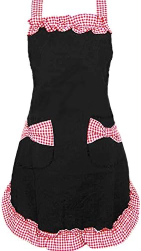 Yray Cute Girl Lady Women's Kitchen Cooking Apron with Pockets Machine Washable(Black, 1)