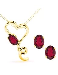 2.40 Ct Oval Ruby Red Mystic Topaz 14K Yellow Gold Pendant Earrings Set