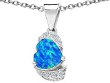 2.12 cttw 925 Sterling Silver Silver Heart Shaped Created Blue Opal And Cubic Zirconia Pendant