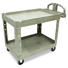 Rubbermaid Commercial Heavy-Duty Utility Cart 2-Shelf, 500-Pound Capacity, 33-1/4" x 45-1/4" x 25-7/8", Beige