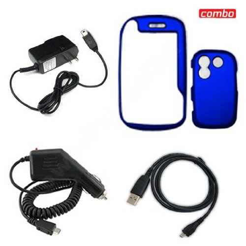 Samsung CORBY MATE B3310 Combo Rubber Feel Dark Blue Protective Case Faceplate Cover + USB Data Charge Sync Cable + Rapid Car Charger + Home Wall Charger for Samsung CORBY MATE B3310