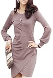 Allegra K Lady Round Neck Long Sleeve Ruffled Front Dress Light Purple Xs