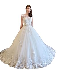  Beaded Illusion Embroidered Lace-Up Cap Sleeves Corset   Waistline Sweetheart  Ball Gown  Dress with a Chapel Train  with a Court Train  with a Brush/Sweep Train 