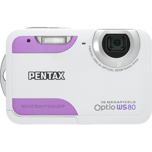 Pentax Optio WS80 10MP Waterproof Digital Camera with 5x Internal Optical Zoom and 2.7-inch LCD White and Purple