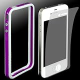 Iphone 4 / 4S Bumper Weiss-Lila mit Displayschutzfolie / Display Schutz / Display-Schutz / Apple