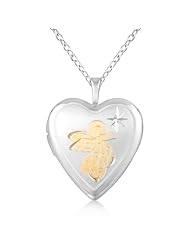 Heart Pendant Locket Necklace w/ Angel and Star Design Sterling Silver