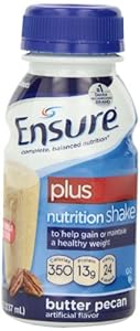 Ensure Plus Complete Balanced Nutrition Drink, Ready to Use, Butter Pecan, 24- 8 Fluid Ounce Bottles