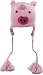 DeLux Piggy Pink Wool Pilot Animal Cap/Hat with Ear Flaps and Poms