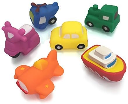 Set of 6 Unique Designs of rubber vehicles - Best bath Toys for Babies and Toddlers - BPA FREE and Non-Toxic