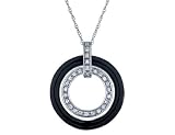Onyx Gemstone and Diamond Circle Pendant 1/7 (ctw) in 14K White Gold