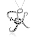 14k White Gold Alphabet Initial Letter K Black Diamond Pendant Necklace-0.12 carat