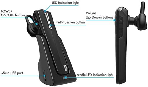 FIX Wireless Bluetooth Headsets with Cradle XBT-302 Universal Bluetooth Headphone for Apple iPhone 6/5s/5c/5, iPhone 4s/4, Samsung Galaxy S5/S4/S3, LG, PC Laptop, and Other Bluetooth Device - Retail Packaging (Black)