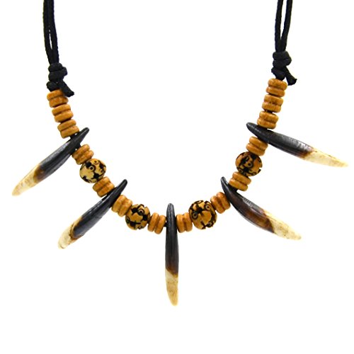 HZMAN Unisex Wolf Tooth Pendant Prehistoric Caveman Tribal Prayer