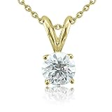 14k Yellow Gold 4-Prong Solitaire Natural Diamond Necklace (FG, VS2, 0.33 ct)-Certificate of Authenticity